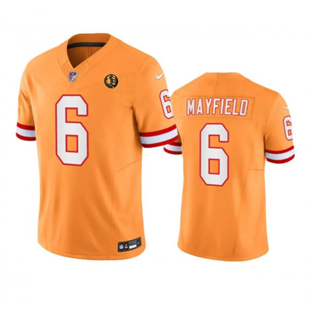 Men's Tampa Bay Buccaneers #6 Baker Mayfield Orange 2023 F.U.S.E. Throwback With John Madden Patch Vapor Limited Stitched Football Jersey 