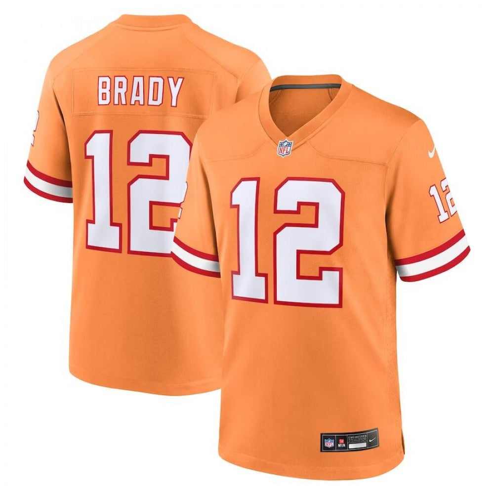 Men's Tampa Bay Buccaneers #12 Tom Brady Orange Throwback Limited Stitched Game Jersey 