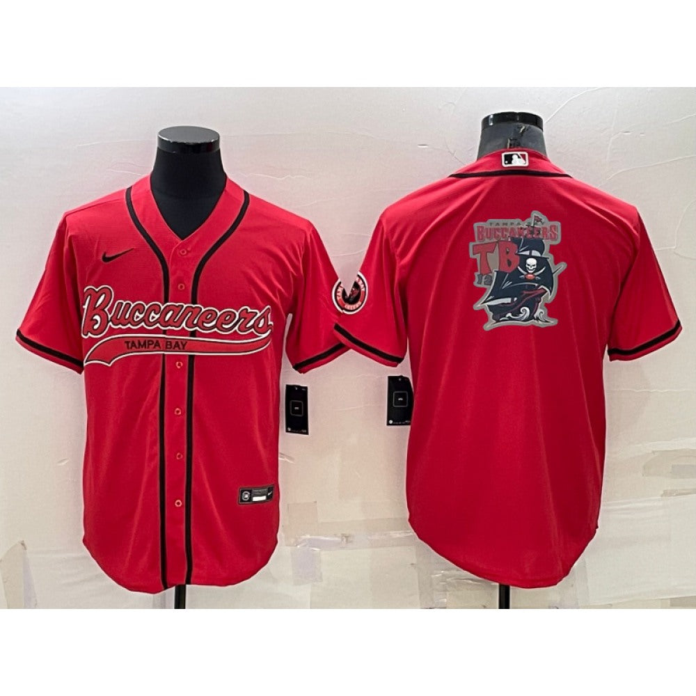 Men's Tampa Bay Buccaneers Red Team Big Logo With Patch Cool Base Stitched Baseball Jersey 