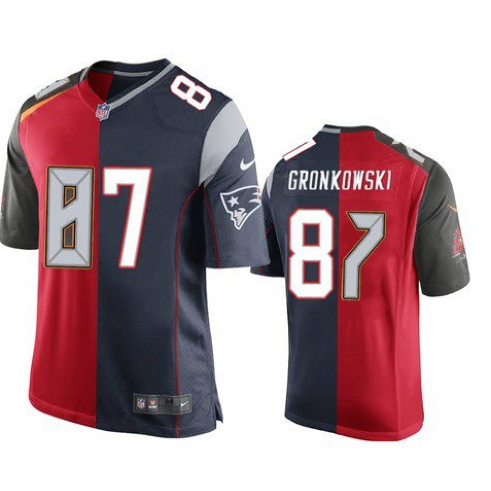 Men's Tampa Bay Buccaneers #87 Rob Gronkowski Red Navy Super Bowl Split GOAT Stitched Jersey 