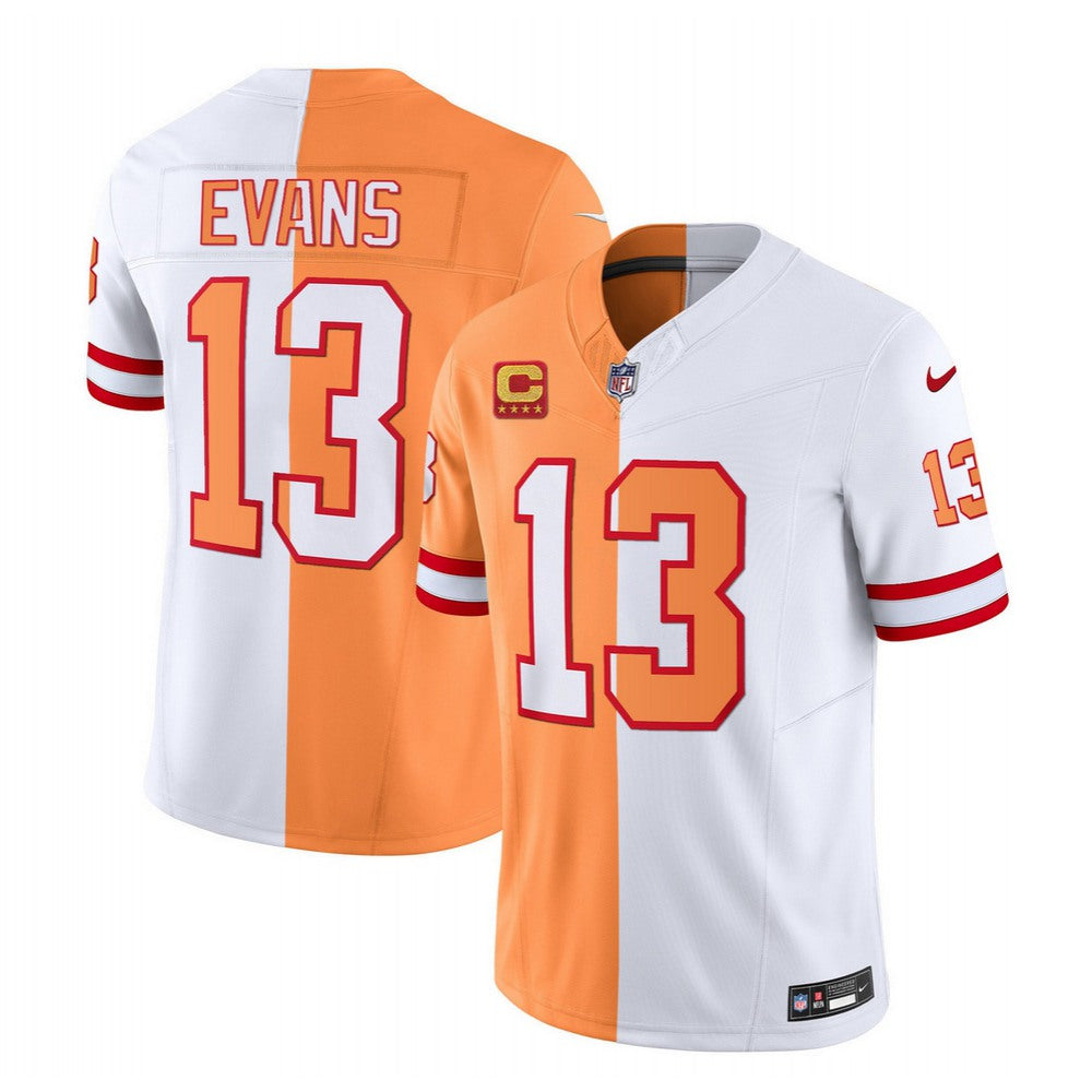 Men's Tampa Bay Buccaneers #13 Mike Evans 2023 F.U.S.E. White/Orange With 4-Star C Patch Split Throwback Limited Stitched Jersey 