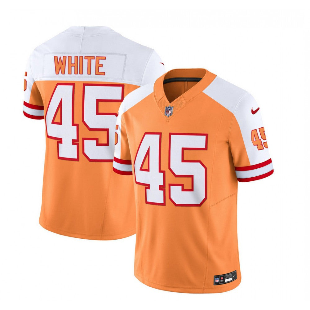 Men's Tampa Bay Buccaneers #45 Devin White 2023 F.U.S.E. White/Orange Throwback Limited Stitched Jersey 