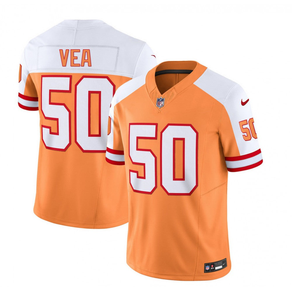Men's Tampa Bay Buccaneers #50 Vita Vea 2023 F.U.S.E. White/Orange Throwback Limited Stitched Jersey 