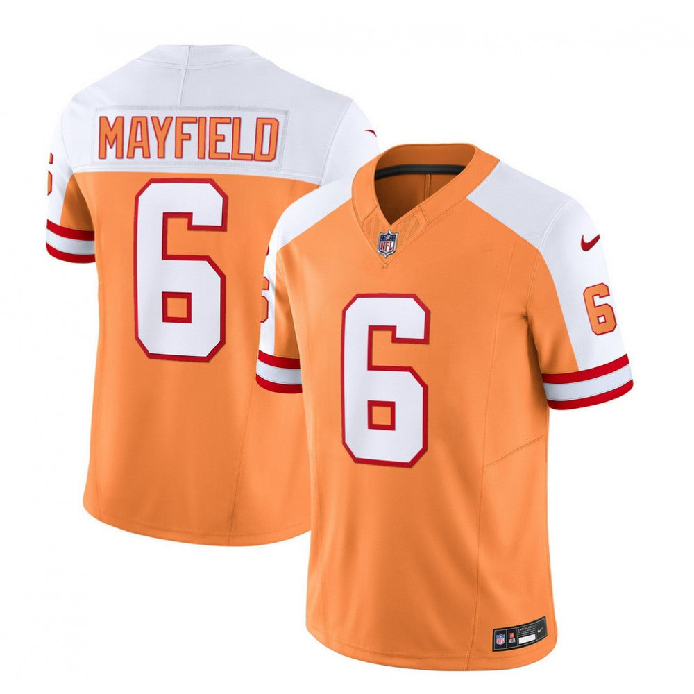 Men's Tampa Bay Buccaneers #6 Baker Mayfield 2023 F.U.S.E. White/Orange Throwback Limited Stitched Jersey 