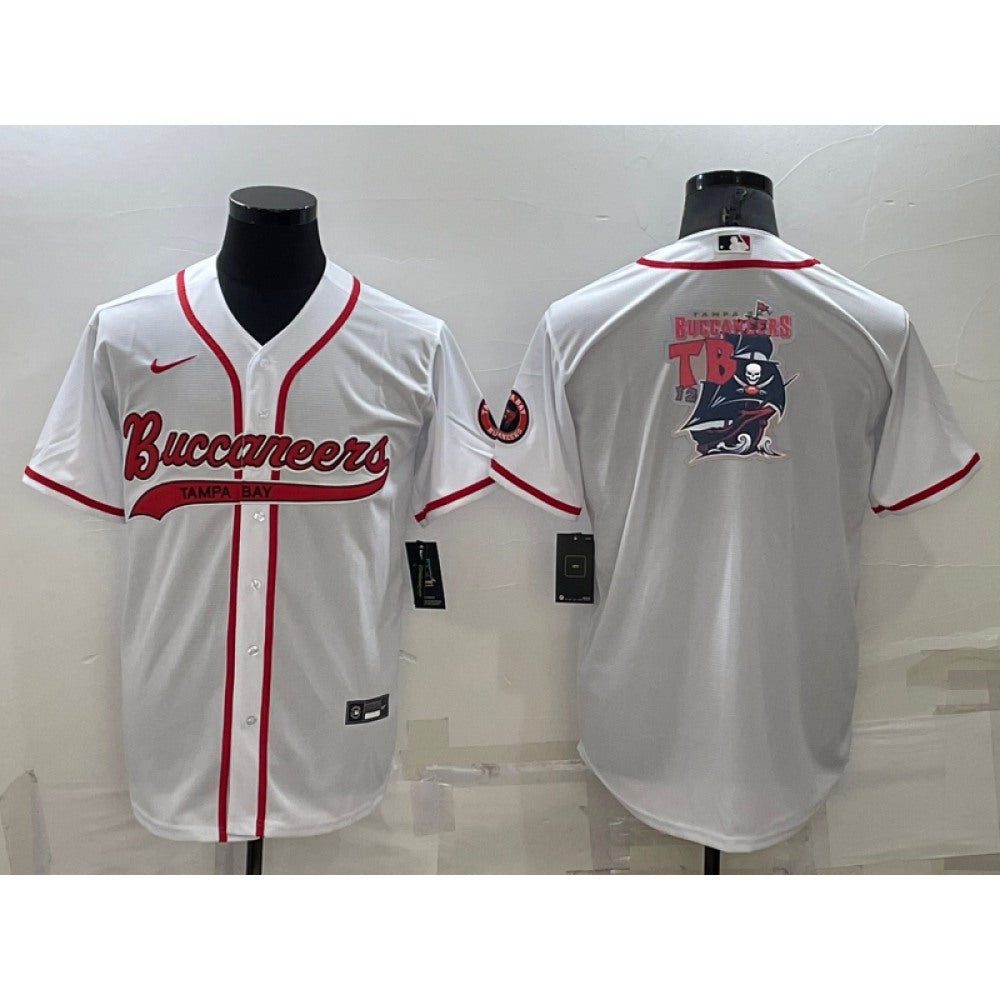 Men's Tampa Bay Buccaneers White Team Big Logo With Patch Cool Base Stitched Baseball Jersey 