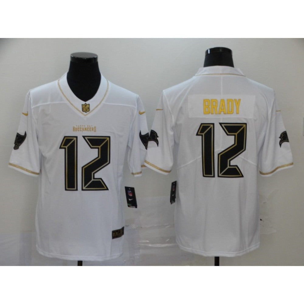 Men's Tampa Bay Buccaneers #12 Tom Brady White Golden Stitched NFL Jersey 