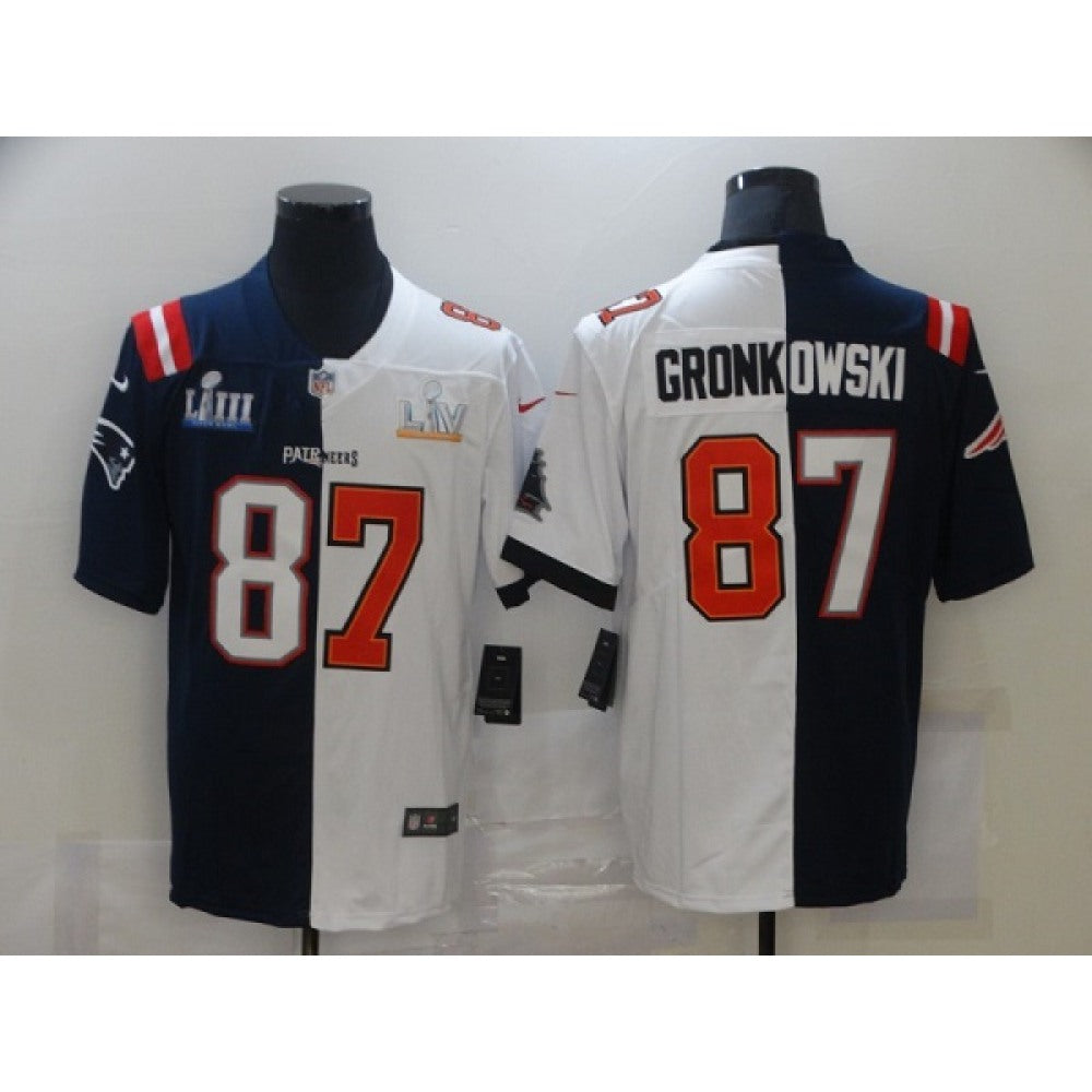 Men's Tampa Bay Buccaneers #87 Rob Gronkowski White Navy Super Bowl Split GOAT Stitched Jersey 