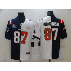 Men's Tampa Bay Buccaneers #87 Rob Gronkowski White Navy Super Bowl Split GOAT Stitched Jersey 
