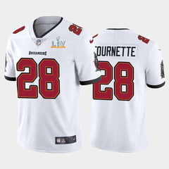 Men's Tampa Bay Buccaneers #28 Leonard Fournette White 2021 Super Bowl LV Limited Stitched Jersey 