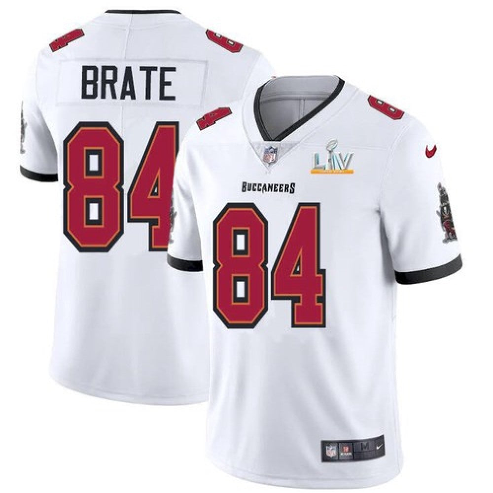 Men's Tampa Bay Buccaneers #84 Cameron Brate White 2021 Super Bowl LV Limited Stitched Jersey 