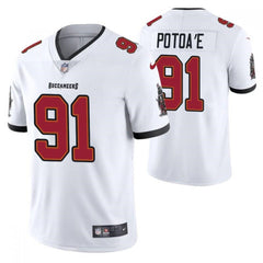 Men's Tampa Bay Buccaneers #91 Benning Potoa'e White Vapor Untouchable Limited Stitched Jersey 