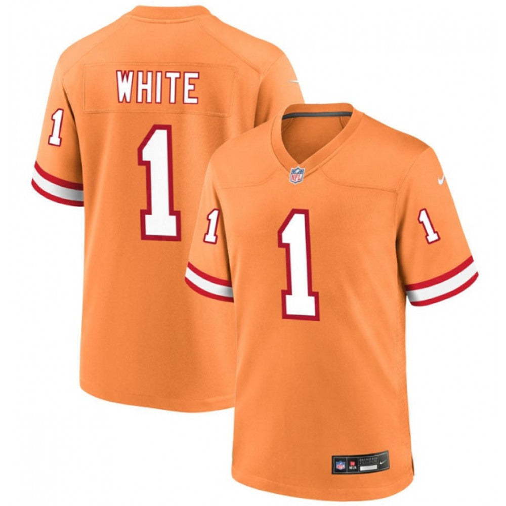 Men's Tampa Bay Buccaneers #1 Rachaad White Orange Throwback Limited Stitched Game Jersey 