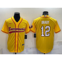 Men's Tampa Bay Buccaneers #12 Tom Brady Yellow Cool Base Stitched Baseball Jersey 