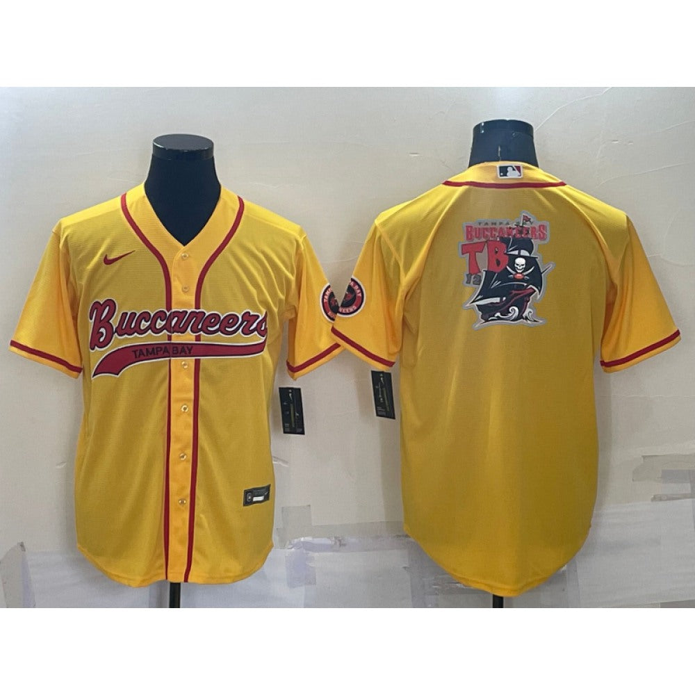 Men's Tampa Bay Buccaneers Yellow Team Big Logo With Patch Cool Base Stitched Baseball Jersey 