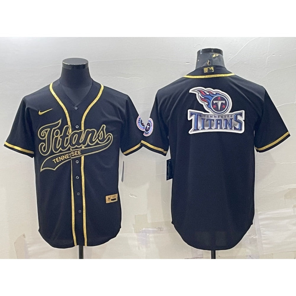 Men's Tennessee Titans Black Gold Team Big Logo With Patch Cool Base Stitched Baseball Jersey 