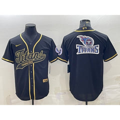 Men's Tennessee Titans Black Gold Team Big Logo With Patch Cool Base Stitched Baseball Jersey 