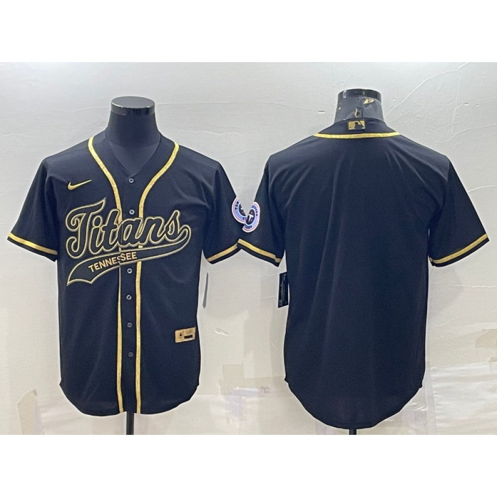 Men's Tennessee Titans Blank Black Gold With Patch Cool Base Stitched Baseball Jersey 