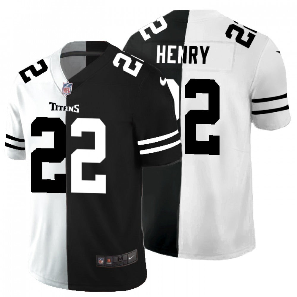 Men's Tennessee Titans #22 Derrick Henry Black And White Split Limited Stitched Jersey 