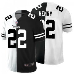 Men's Tennessee Titans #22 Derrick Henry Black And White Split Limited Stitched Jersey 