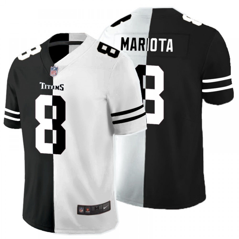 Men's Tennessee Titans #8 Marcus Mariota Black And White Split Limited Stitched Jersey 