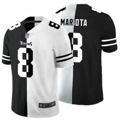 Men's Tennessee Titans #8 Marcus Mariota Black And White Split Limited Stitched Jersey 