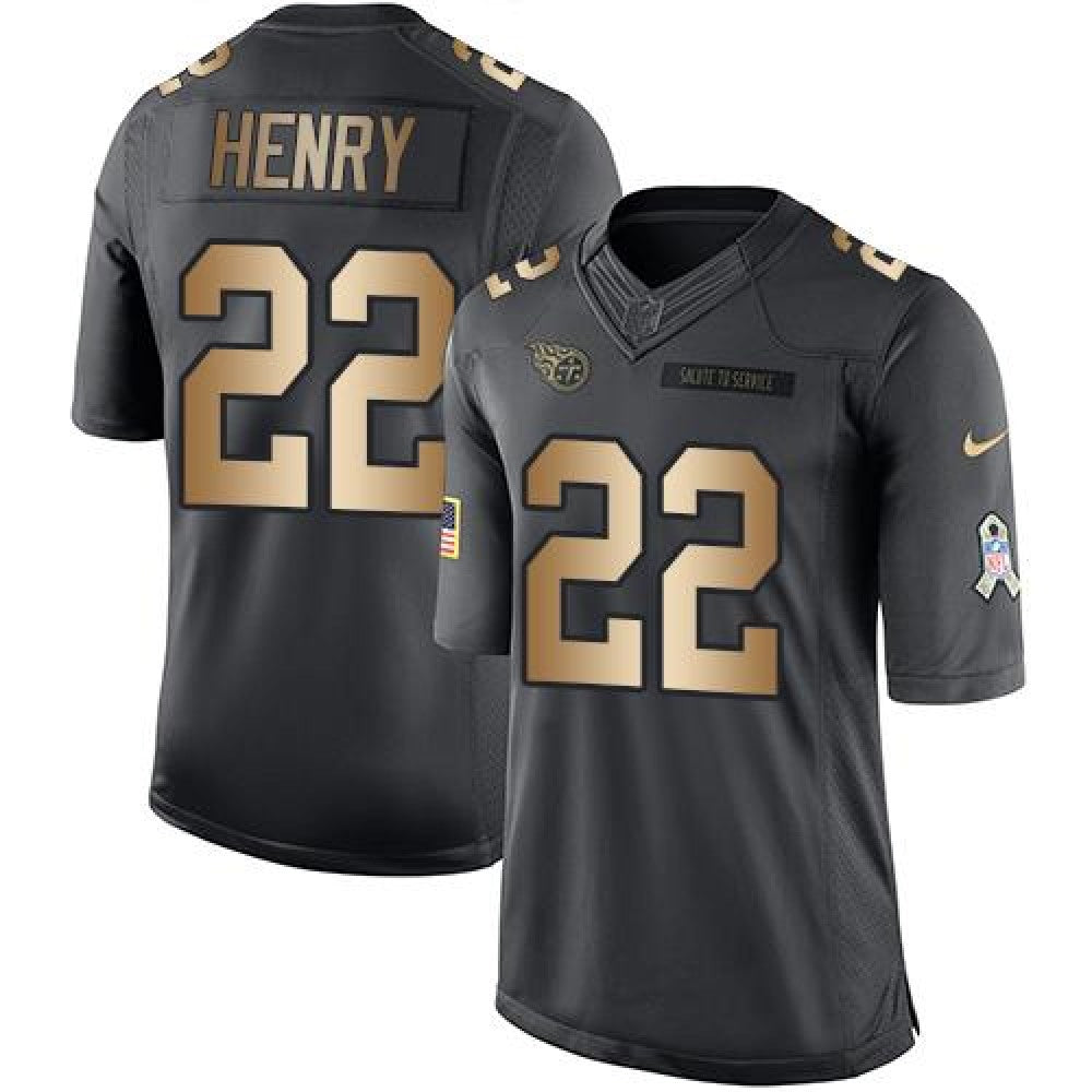 Titans #22 Derrick Henry Black Men's Stitched NFL Limited Gold Salute To Service Jersey 