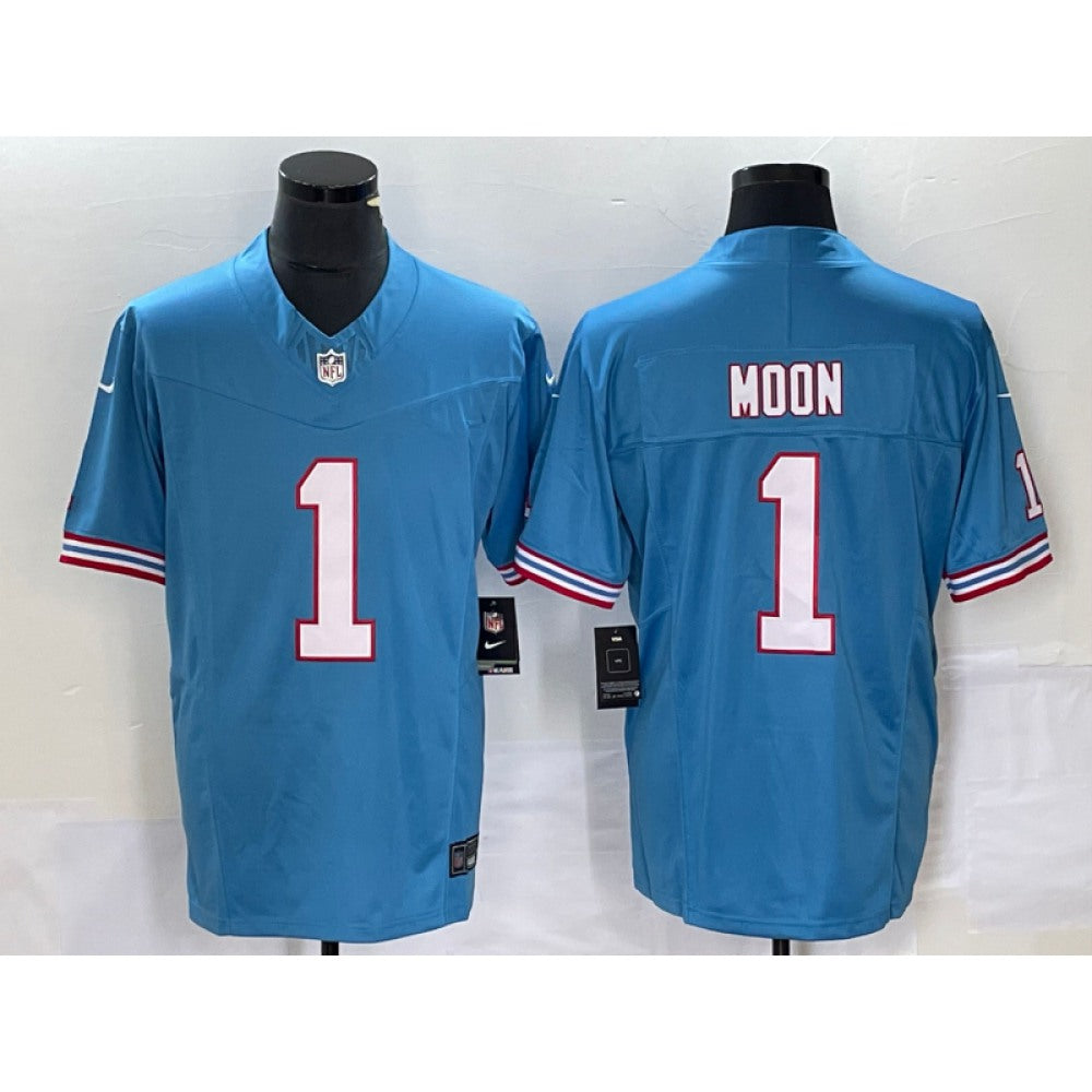Men's Tennessee Titans #1 Warren Moon Light Blue 2023 F.U.S.E. Vapor Limited Throwback Stitched Football Jersey 