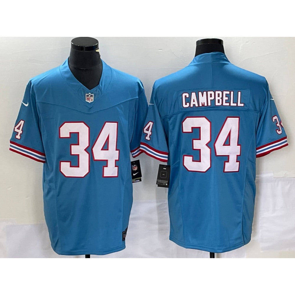Men's Tennessee Titans #34 Earl Campbell Light Blue 2023 F.U.S.E. Vapor Limited Throwback Stitched Football Jersey 