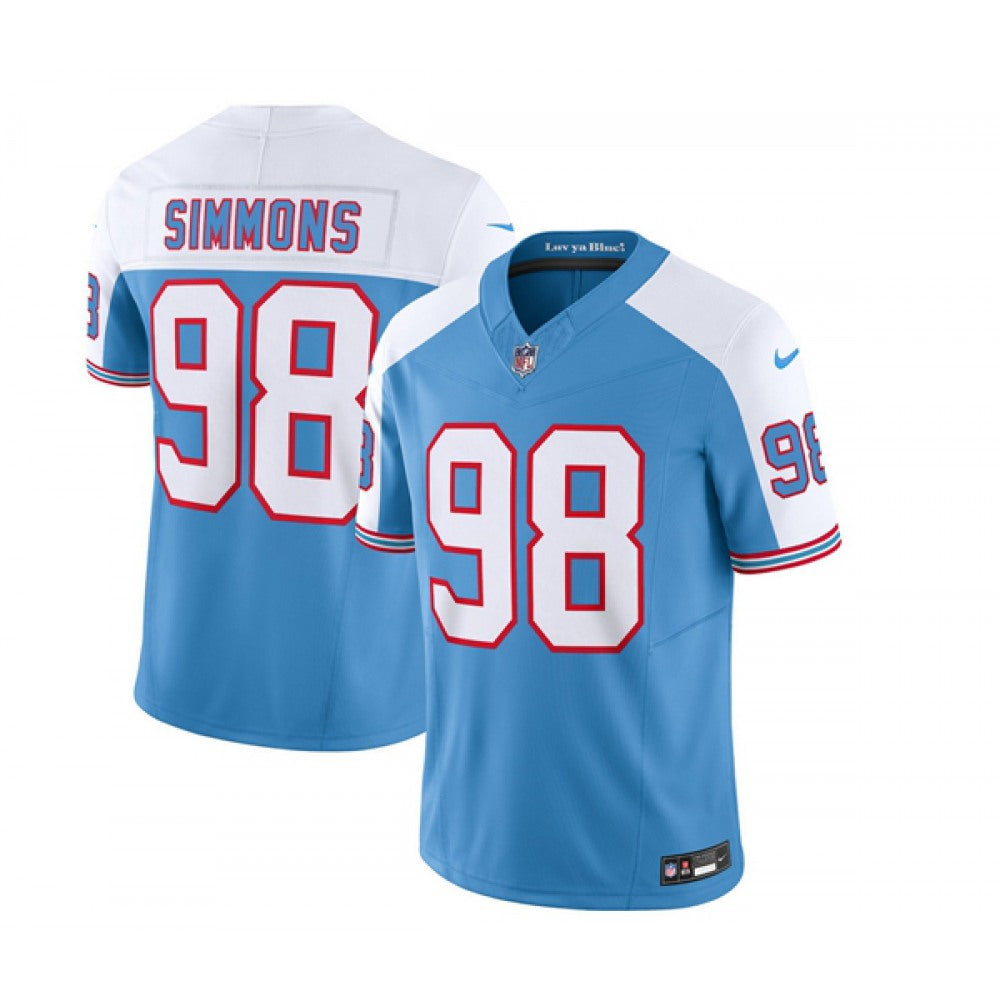 Men's Tennessee Titans #98 Jeffery Simmons Blue/White 2023 F.U.S.E. Vapor Limited Throwback Stitched Football Jersey 