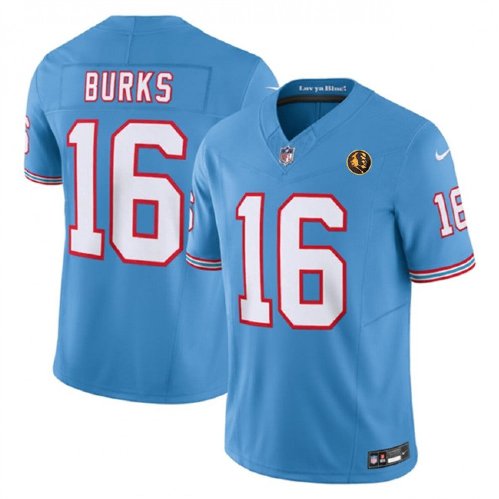 Men's Tennessee Titans #16 Treylon Burks Blue 2023 F.U.S.E. Throwback With John Madden Patch Vapor Limited Stitched Football Jersey 