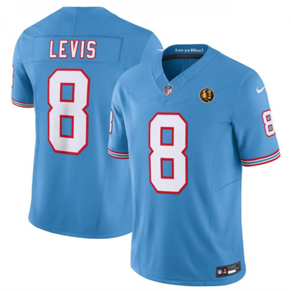 Men's Tennessee Titans #8 Will Levis Blue 2023 F.U.S.E. Throwback With John Madden Patch Vapor Limited Stitched Football Jersey 