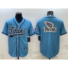 Men's Tennessee Titans Blue Team Big Logo With Patch Cool Base Stitched Baseball Jersey 