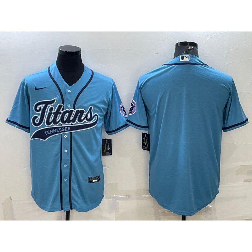 Men's Tennessee Titans Blank Blue With Patch Cool Base Stitched Baseball Jersey 