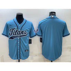 Men's Tennessee Titans Blank Blue With Patch Cool Base Stitched Baseball Jersey 