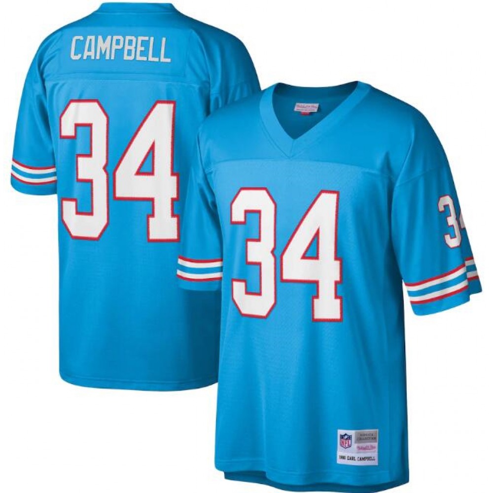 Men's Houston Oilers/Tennessee Titans #34 Earl Campbell Mitchell & Ness Light Blue Stitched Jersey 