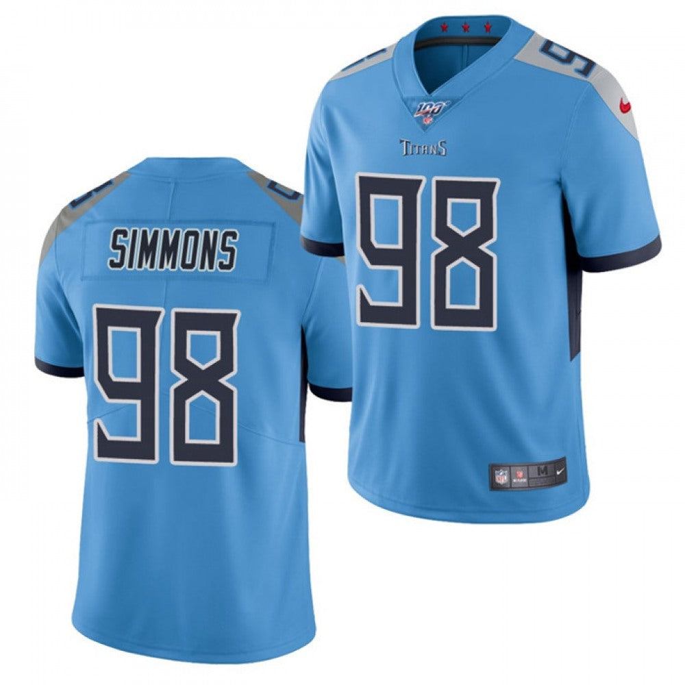 Men's Tennessee Titans #98 Jeffery Simmons Blue 100th Stitched Jersey 