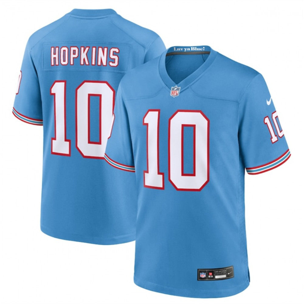 Men's Tennessee Titans #10 DeAndre Hopkins Light Blue Throwback Player Stitched Game Jersey 