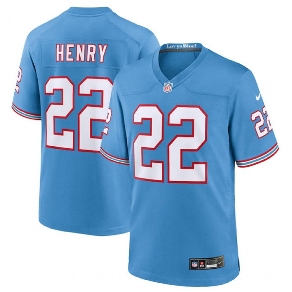 Men's Tennessee Titans #22 Derrick Henry Light Blue Throwback Player Stitched Game Jersey 