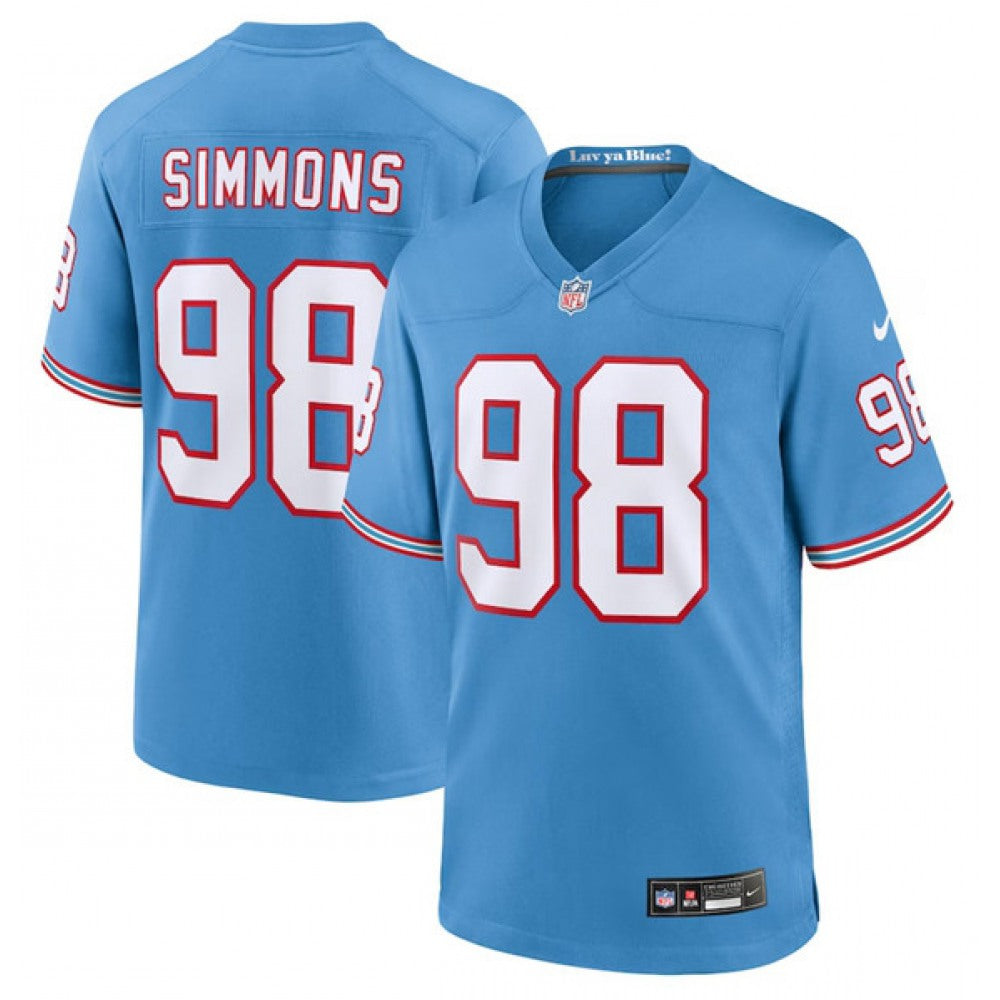 Men's Tennessee Titans #98 Jeffery Simmons Light Blue Throwback Player Stitched Game Jersey 