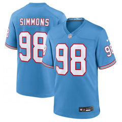 Men's Tennessee Titans #98 Jeffery Simmons Light Blue Throwback Player Stitched Game Jersey 