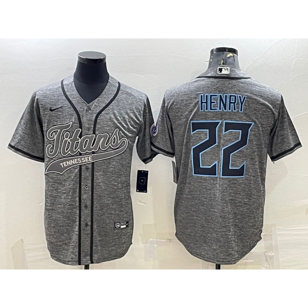 Men's Tennessee Titans #22 Derrick Henry Grey With Patch Cool Base Stitched Baseball Jersey 