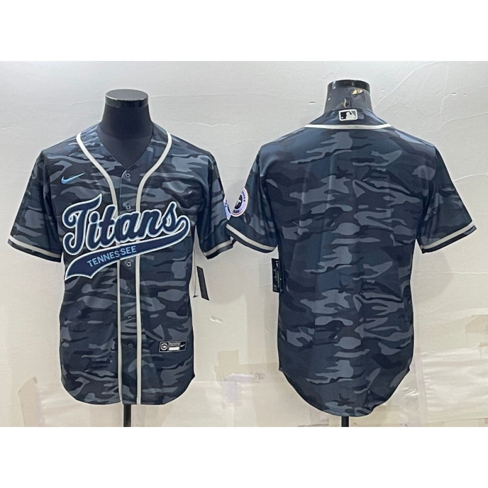 Men's Tennessee Titans Blank Grey Camo With Patch Cool Base Stitched Baseball Jersey 
