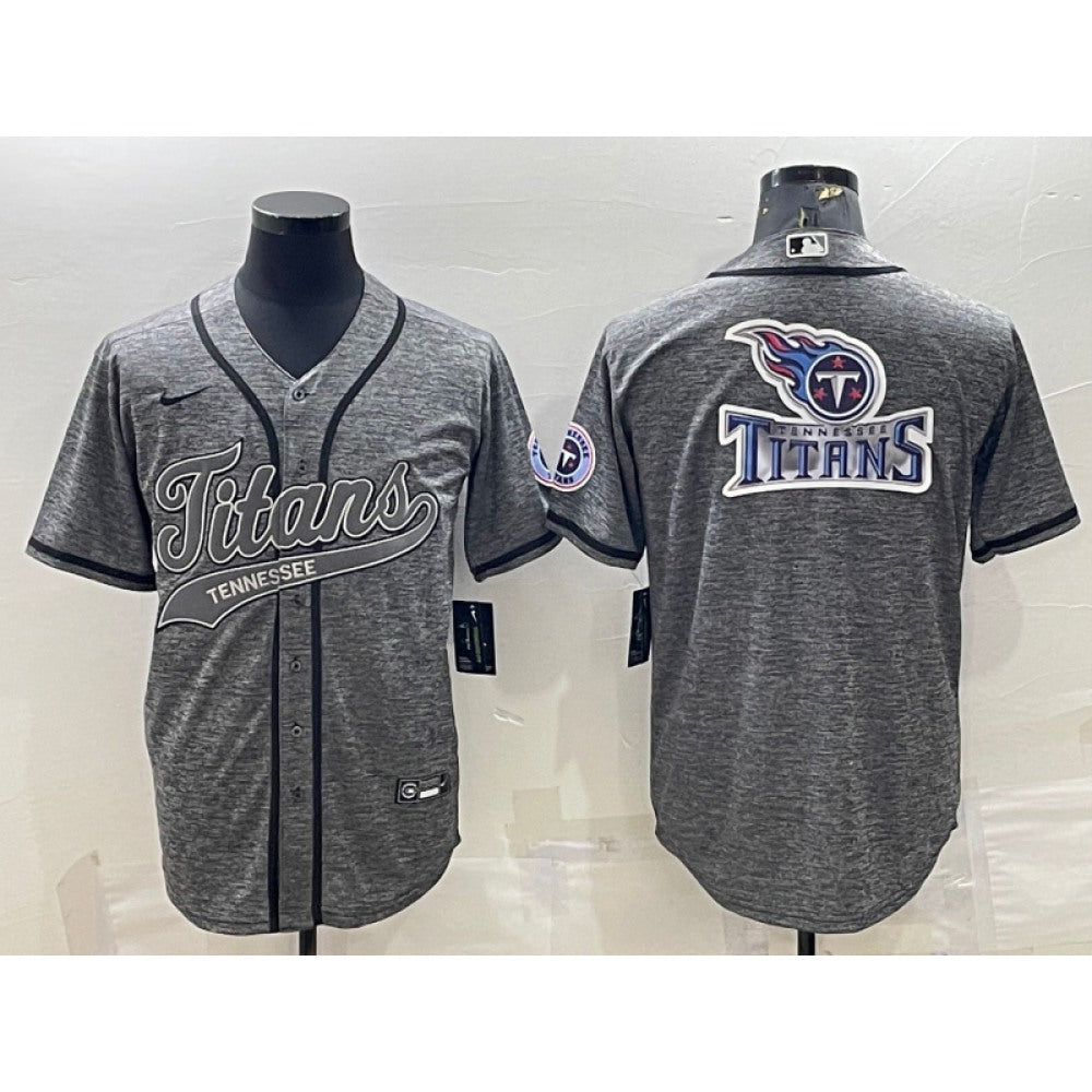 Men's Tennessee Titans Grey Team Big Logo With Patch Cool Base Stitched Baseball Jersey 