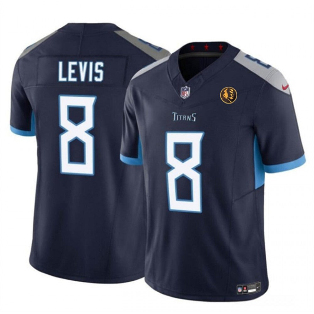 Men's Tennessee Titans #8 Will Levis Navy 2023 F.U.S.E. With John Madden Patch Vapor Limited Stitched Football Jersey 