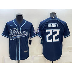 Men's Tennessee Titans #22 Derrick Henry Navy With Patch Cool Base Stitched Baseball Jersey 