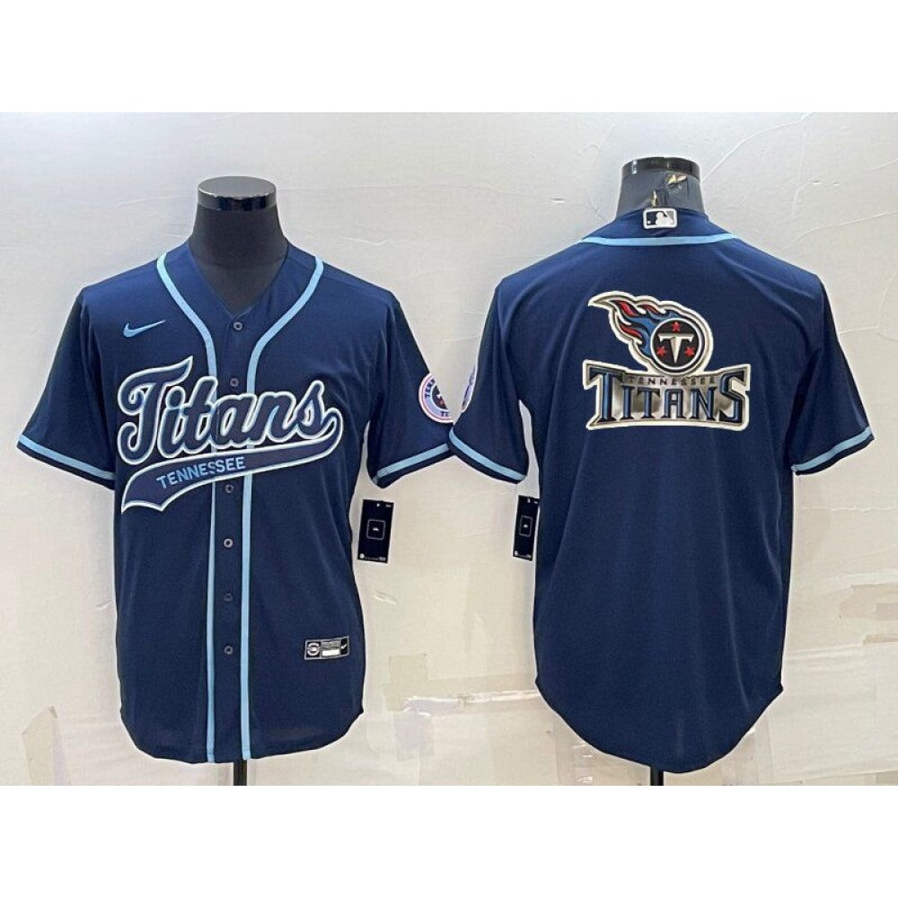 Men's Tennessee Titans Navy Team Big Logo With Patch Cool Base Stitched Baseball Jersey 