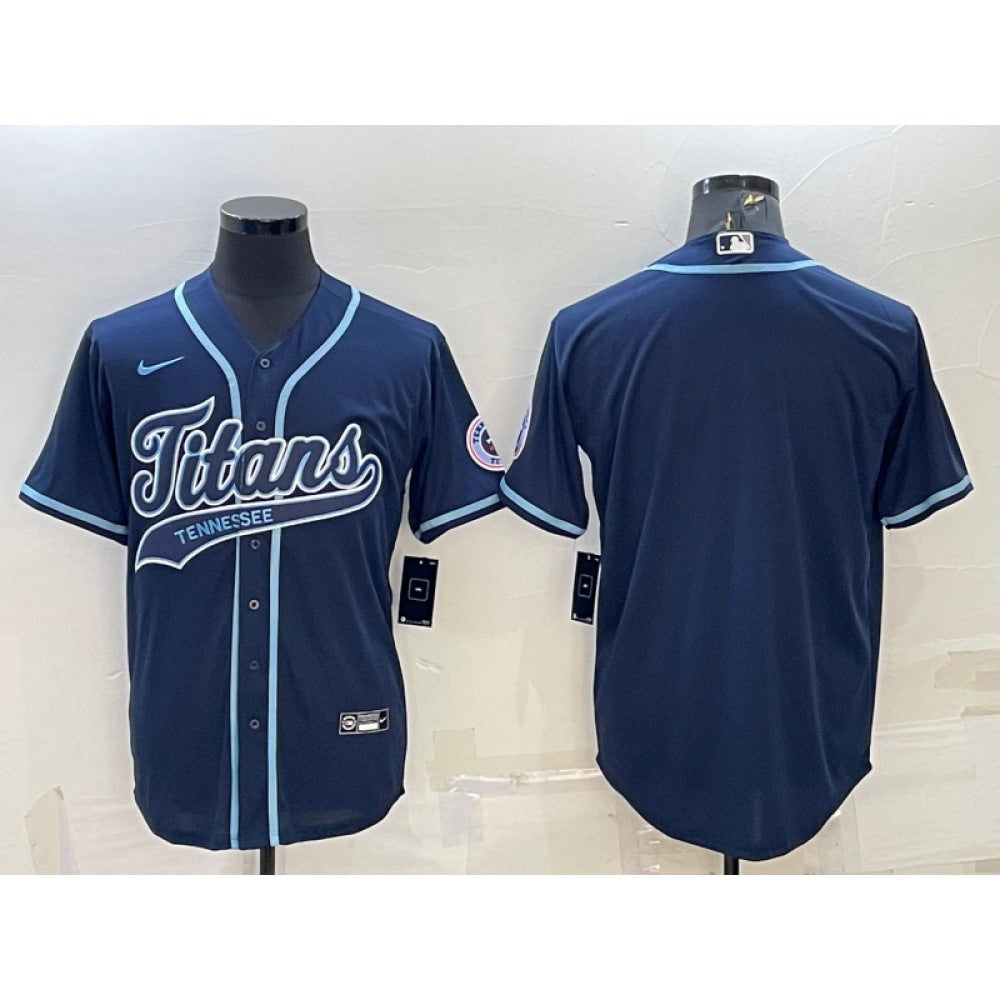 Men's Tennessee Titans Blank Navy With Patch Cool Base Stitched Baseball Jersey 