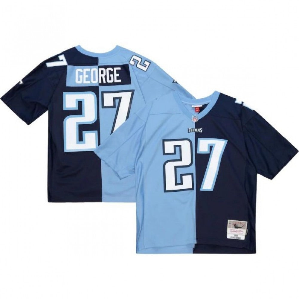 Men's Tennessee Titans #27 Eddie George Navy/Blue Split Mitchell & Ness Stitched Jersey 