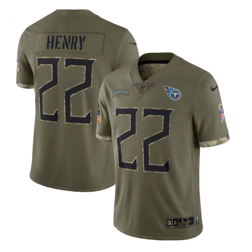 Men's Tennessee Titans #22 Derrick Henry Olive 2022 Salute To Service Limited Stitched Jersey 
