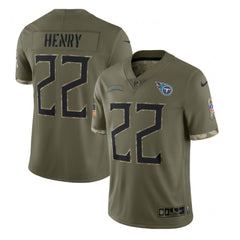 Men's Tennessee Titans #22 Derrick Henry Olive 2022 Salute To Service Limited Stitched Jersey 
